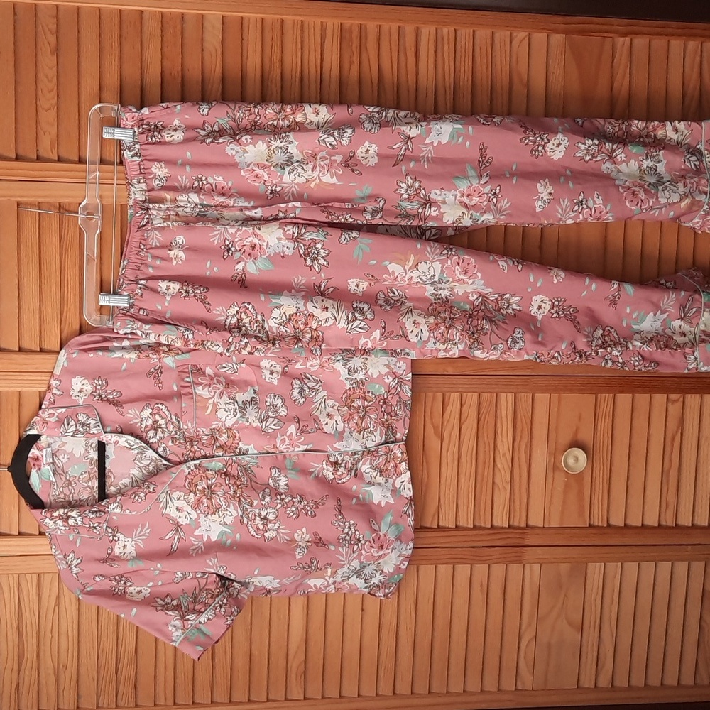 Cupcakes & Cashmere Pink Brown Blue Floral Print Shirt & Pants Sleepwear Size M - Picture 2 of 16